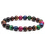 Retro Classic Round Wood Agate Beaded Bracelet with 8mm Tiger Eye and Rainbow Beads