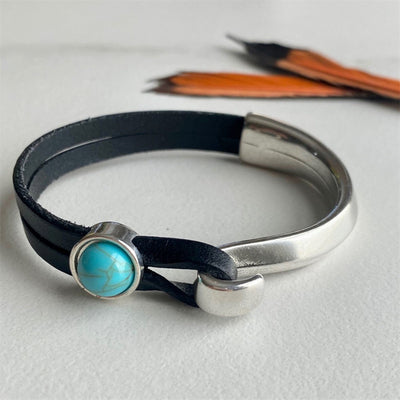 Commute Color Block Alloy Inlay Turquoise Unisex Bangle