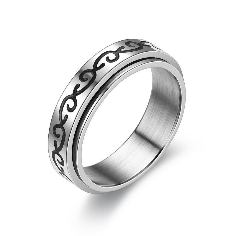 Simple Star and Moon Rotatable Titanium Steel Ring - Creative Decompression and Heart Couple Design