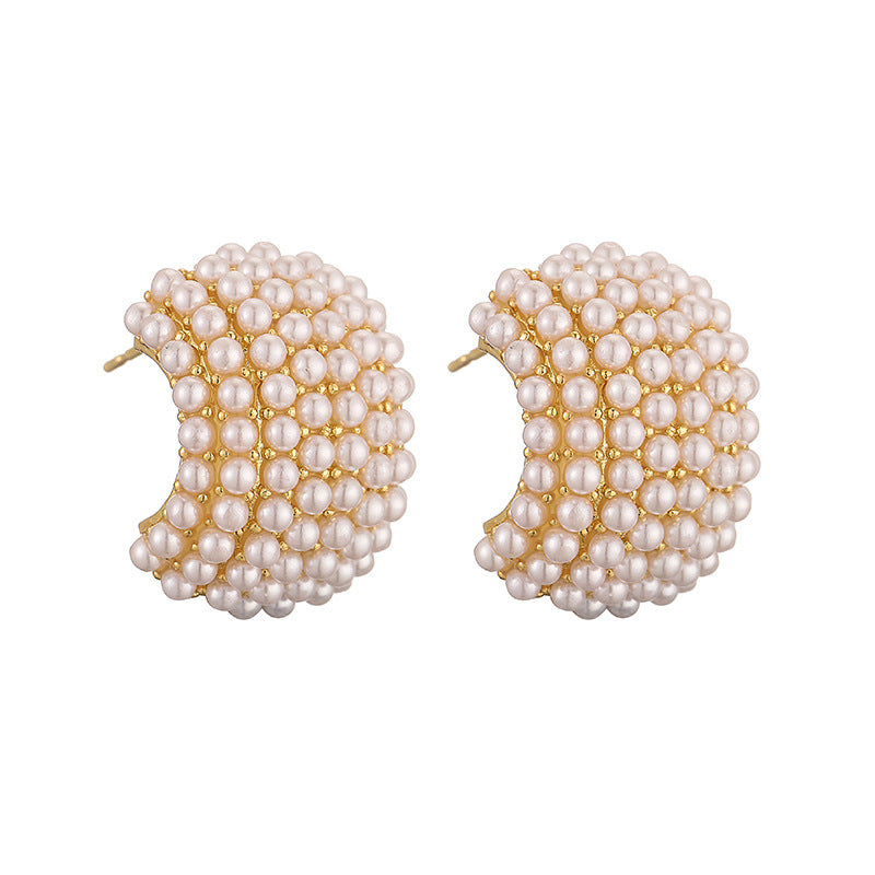 1 Pair Vintage Style C Shape 18k Gold Plated Copper Pearl Ear Studs