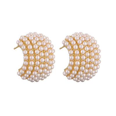 1 Pair Vintage Style C Shape 18k Gold Plated Copper Pearl Ear Studs