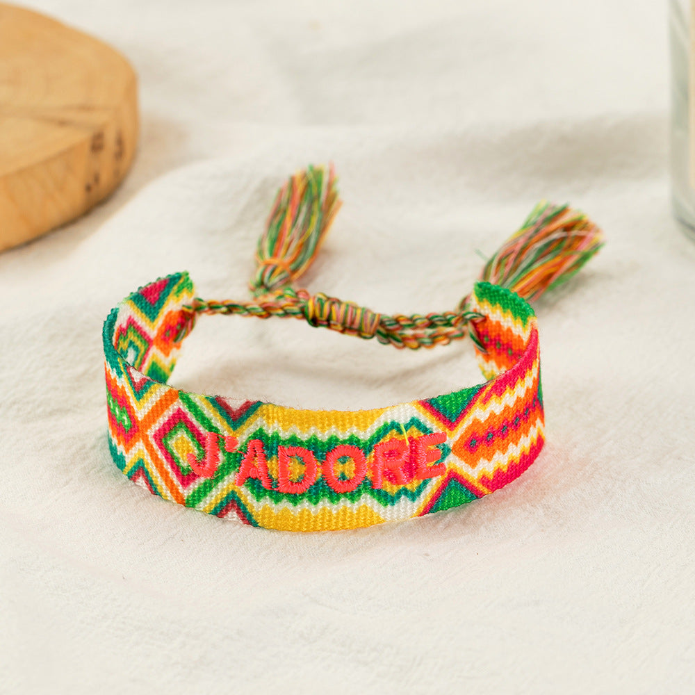 Geometric Cloth Ethnic Style Hand-Woven Tassel Bracelet for Women