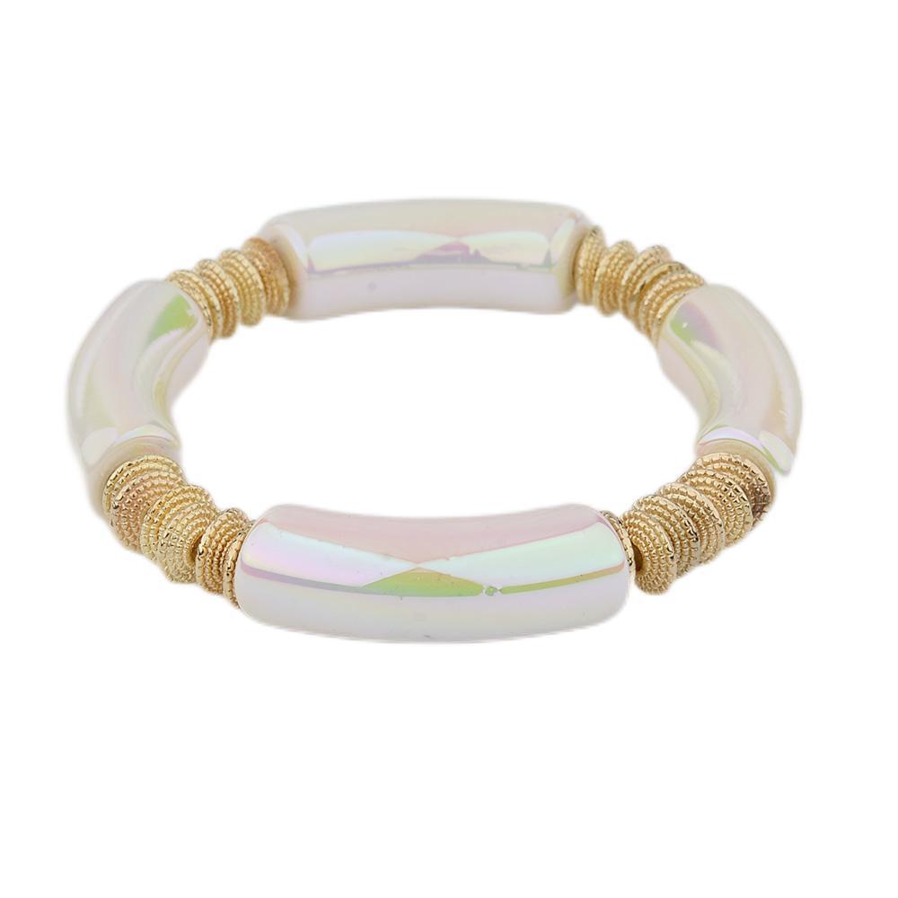 Geometric Metal Bangle with Colorful Beads Bracelet