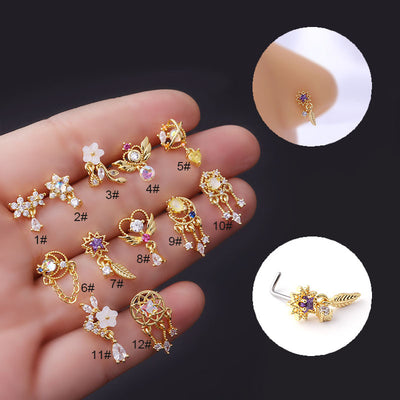 Fashion Flower Zircon Nose Studs 316L Stainless Steel Copper Plated