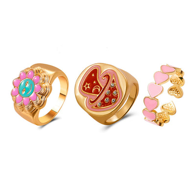 Nordic Style Colorful Mushroom Heart Alloy Women's Jewelry Ring Set