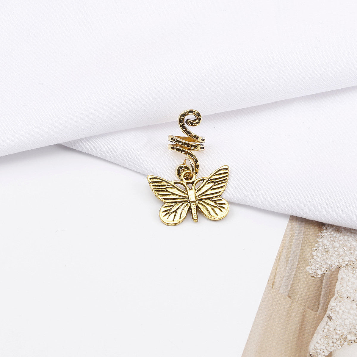 Fashion Alloy Flower Hair Buckle with Butterfly Pendant and Spiral Hair Rings