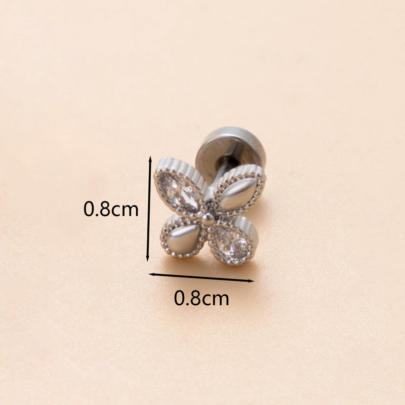 18K Gold Plated Snake Butterfly and Flower Zircon Cartilage Ear Studs