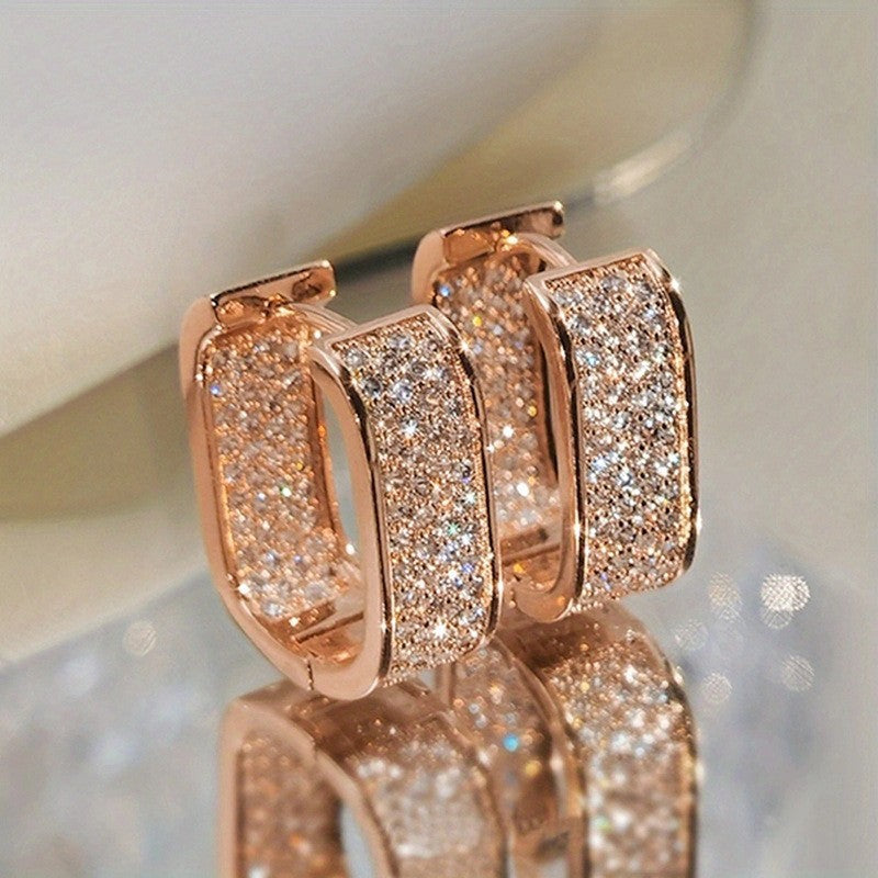 Shiny U-Shape Copper Zircon Inlay Square Hoop Earrings