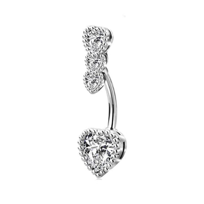 Exaggerated Punk Heart Shape Stainless Steel Copper Plating Inlay Zircon White Gold Plated Belly Ring