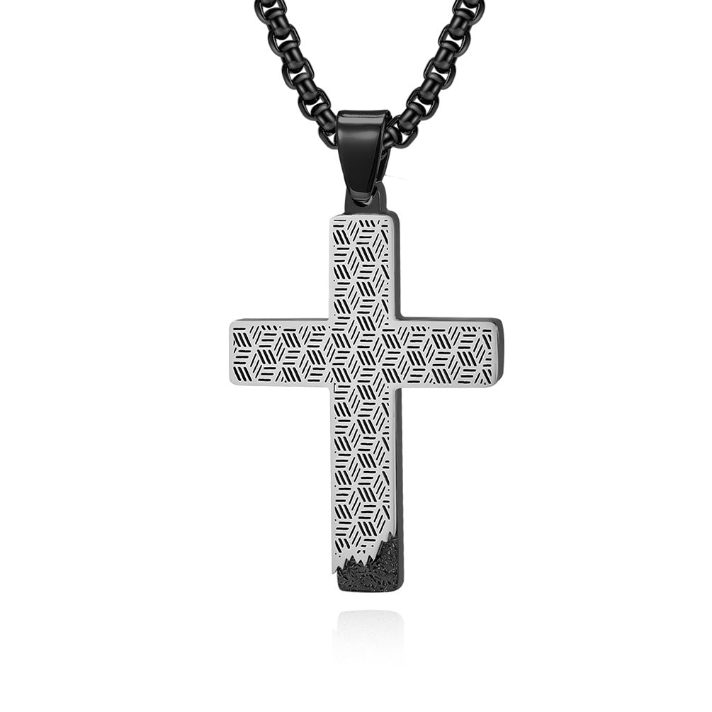 Basic Modern Honeycomb Cross Stainless Steel Men's Pendant Necklace