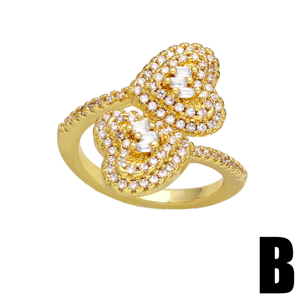 Glam Heart Shape Zircon Inlay 18K Gold Plated Open Ring