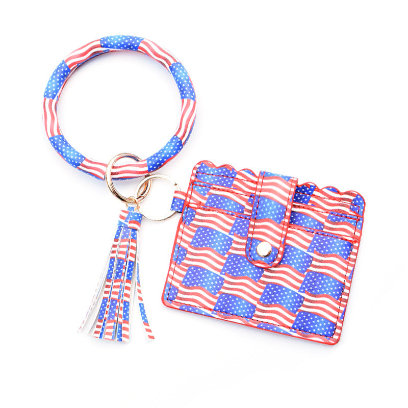 Fashion Snakeskin PU Leather Tassel Keychain Bracelet Wallet