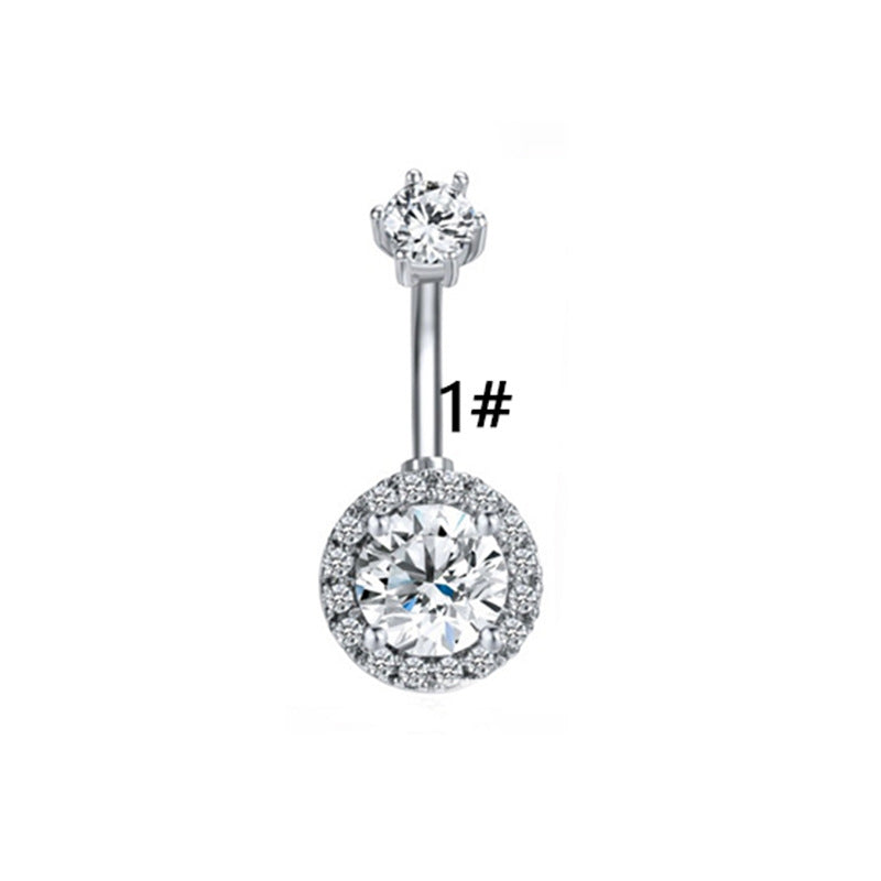 Elegant Luxurious Animal Snowflake Stainless Steel Copper Plating Hollow Out Inlay Zircon White Gold Plated Belly Ring