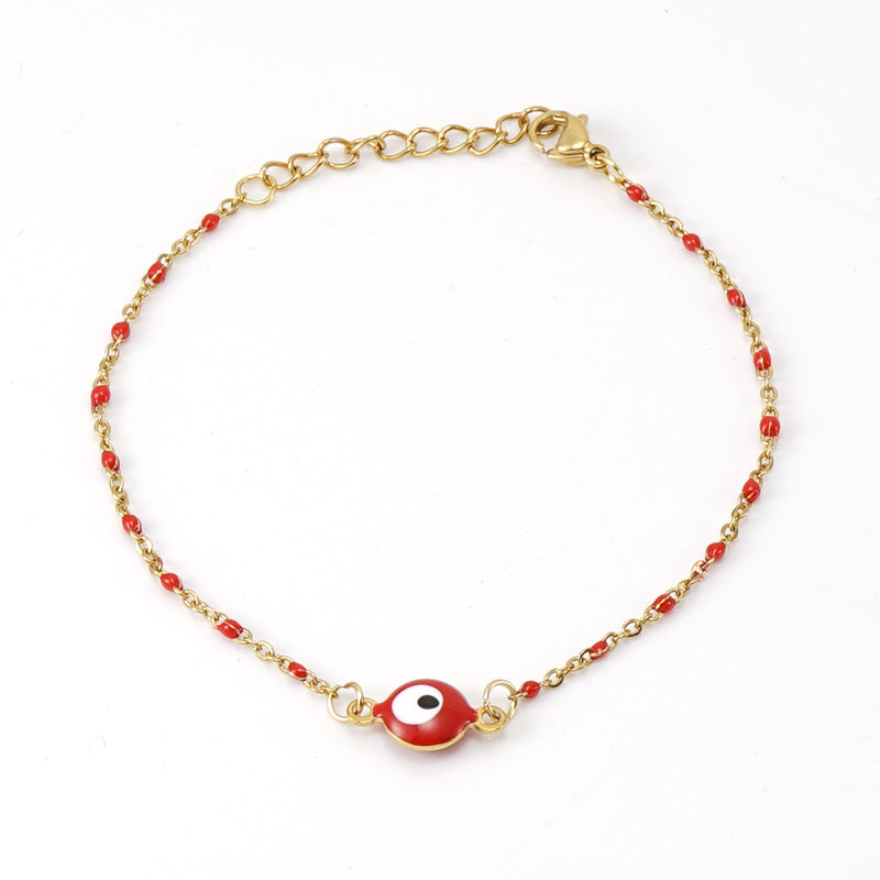 Simple Style Red Evil Eye Stainless Steel Bracelet