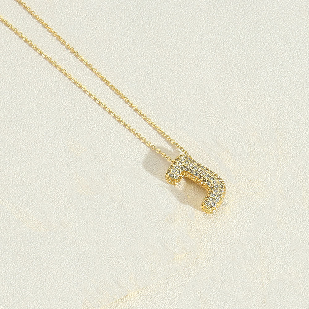 14K Gold Plated Zircon Letter Pendant Necklace - Vintage Style Initial Choker