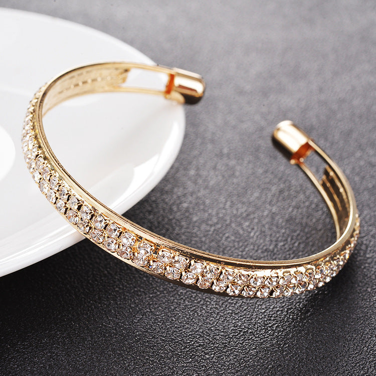 Streetwear Rose Gold Silver Plated Gemstone Open Cuff Bracelet