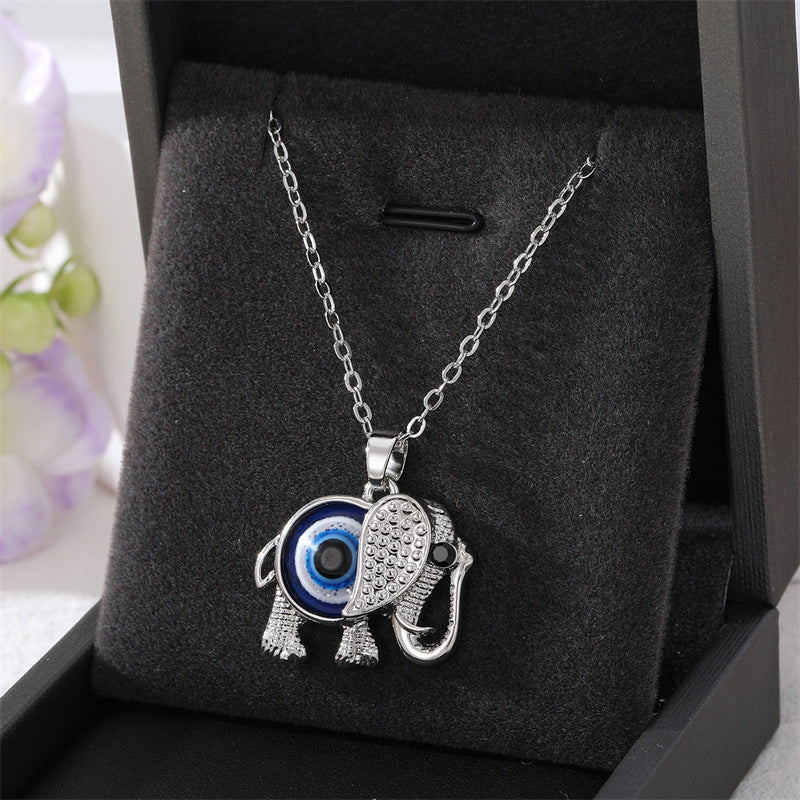 Fashion Elephant Evil Eye Alloy Pendant Necklace for Women