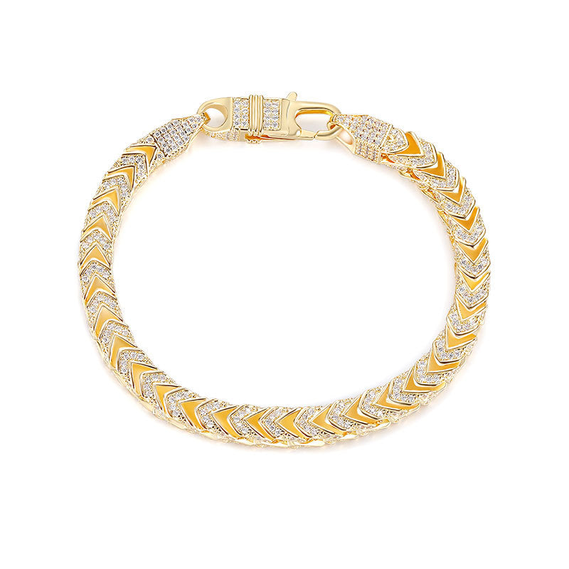 18K Gold Plated Arrow Inlay Zircon Bracelet and 6mm Zircon Necklace Set with Lock Buckle Accessories