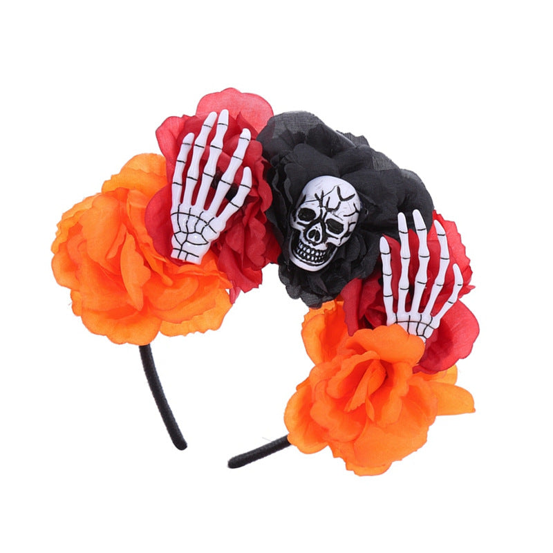 Halloween Skull Floral Hair Band - Spooky Party Headband