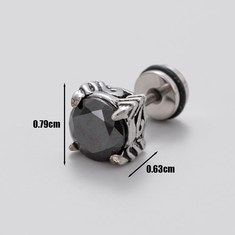 1 Piece Vintage Geometric 316 Stainless Steel Black Zircon Men's Ear Studs