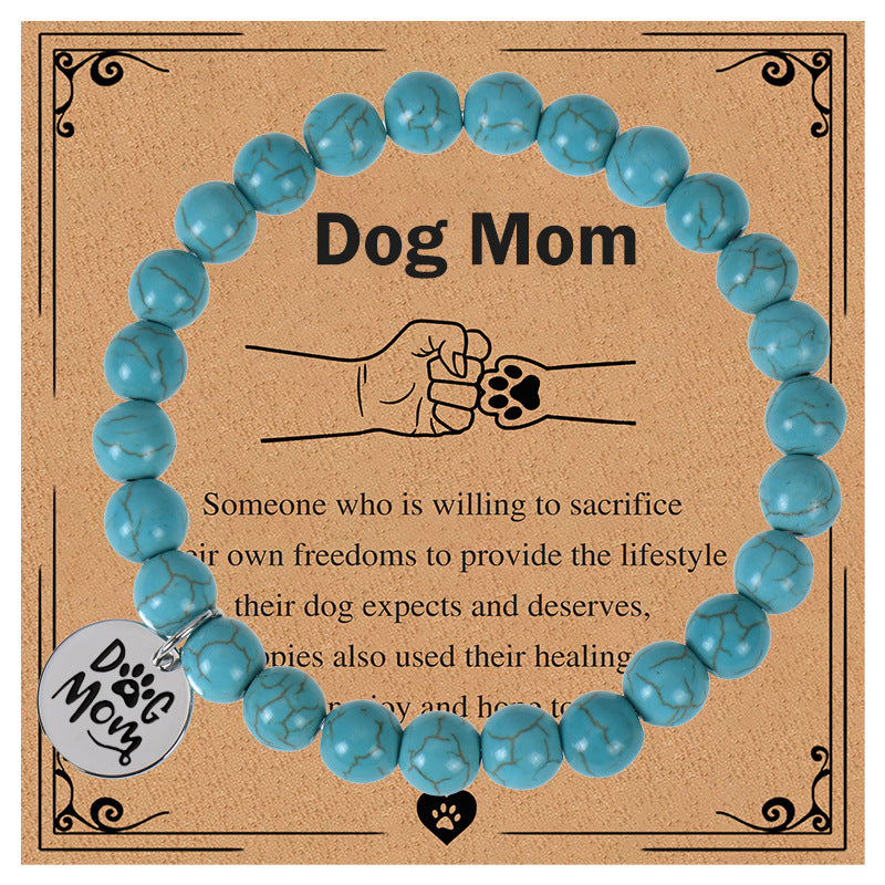 Modern Animal Paw Print Natural Stone Dog Mom Bracelet