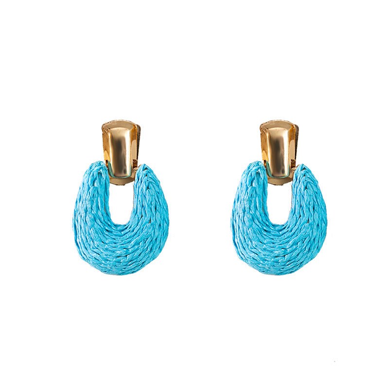 Retro Geometric Raffia Woven Drop Earrings