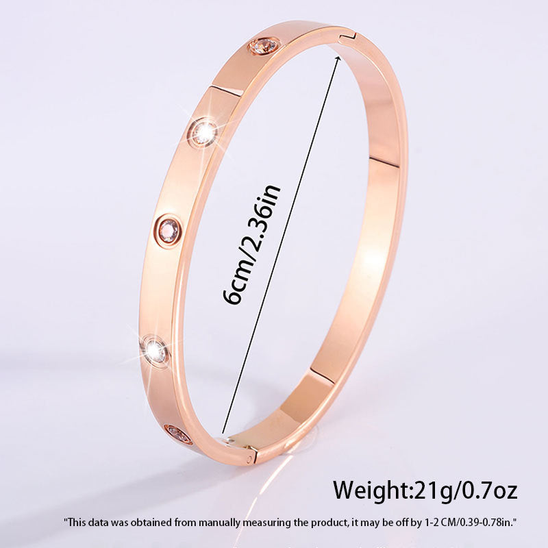 Elegant 18K Gold Plated Stainless Steel Bangle and Titanium Steel Diamond Bracelet Set