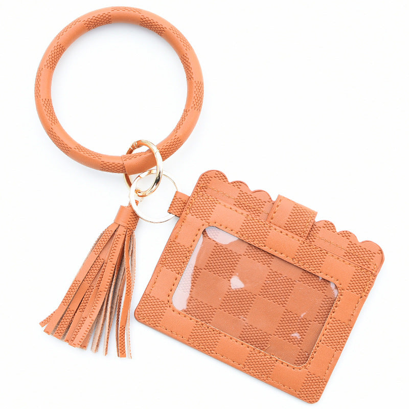 Fashion Snakeskin PU Leather Tassel Keychain Bracelet Wallet