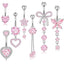 1 Piece Heart & Butterfly Zircon Inlay Stainless Steel Belly Ring Set