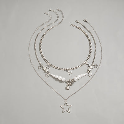 Simple Star Tassel Layered Necklace Set - Vintage Alloy Design