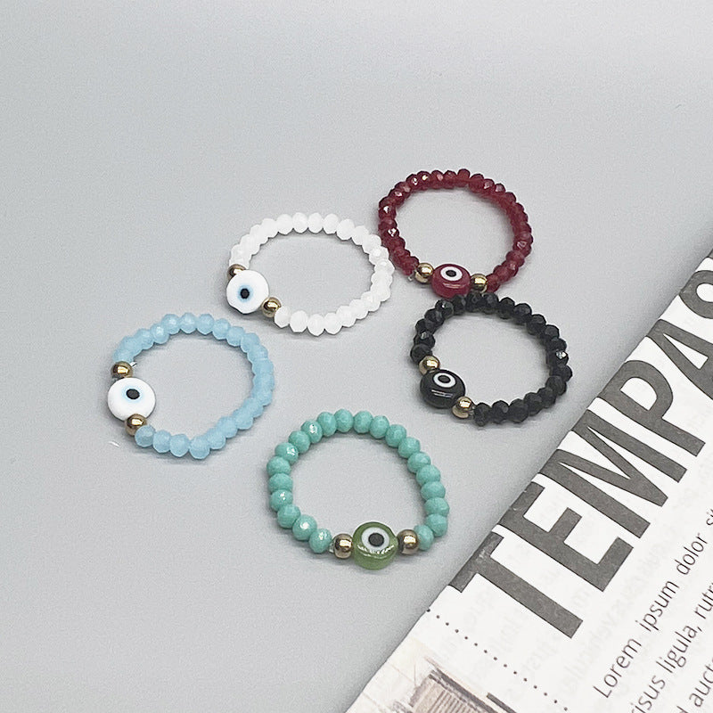 Fashion Eye Colorful Elastic Beaded Stainless Steel Ring