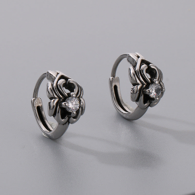 1 Pair Hip-Hop Skull Inlay 304 Stainless Steel Zircon Earrings Ear Studs