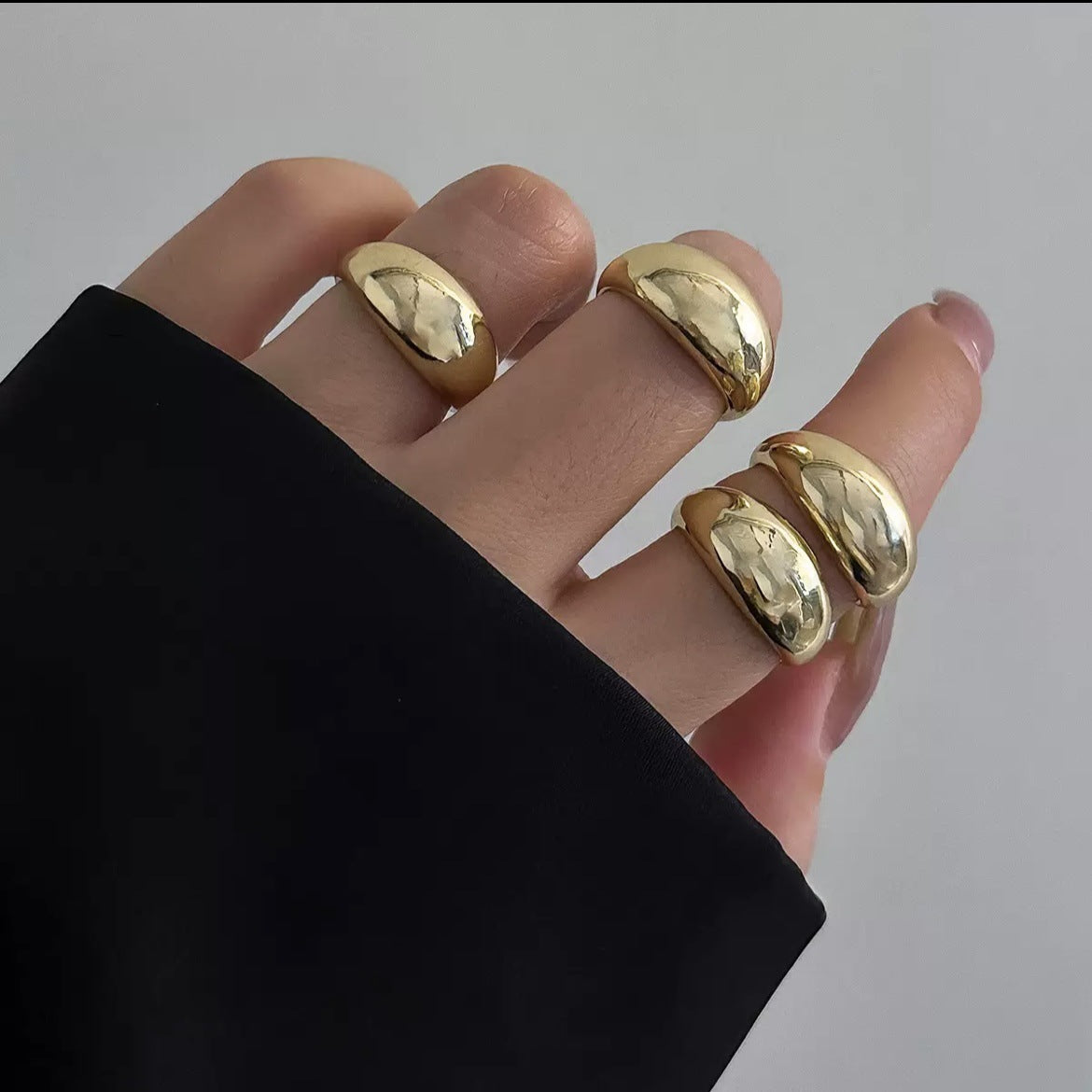 Minimalist Geometric Gold Plated Alloy Ring Set for Women