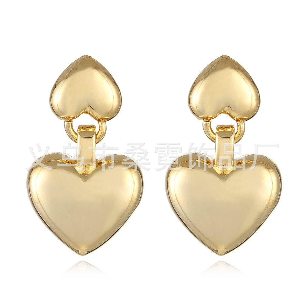 1 Pair Minimalist Heart Shape Plated Copper Drop Earrings