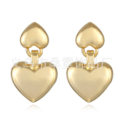 1 Pair Minimalist Heart Shape Plated Copper Drop Earrings