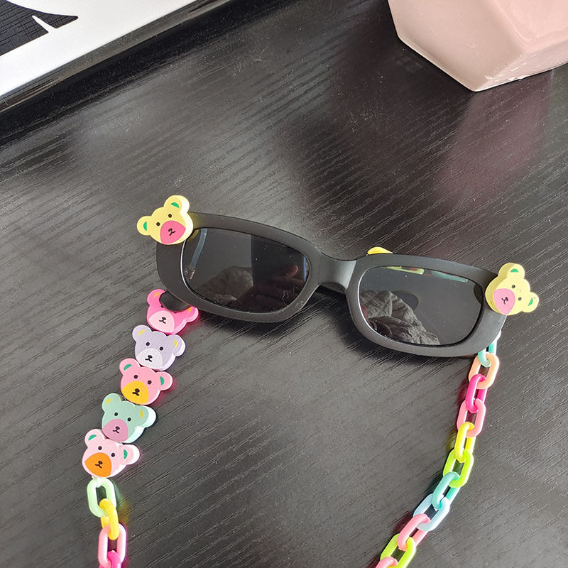 Kids Color Block Resin Square Sunglasses with Heart Acrylic Strap Necklace