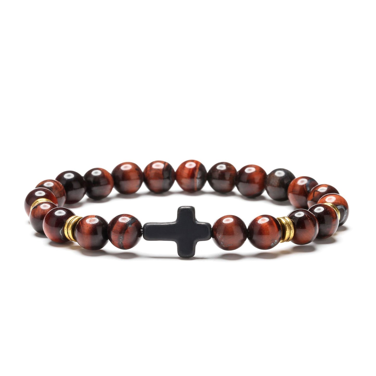 Alloy Cross Bracelet with Turquoise Tiger's Eye and Volcanic Stone Beads