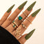 Punk Heart Snake Alloy Gemstone & Green Butterfly Crystal Ring Set for Women