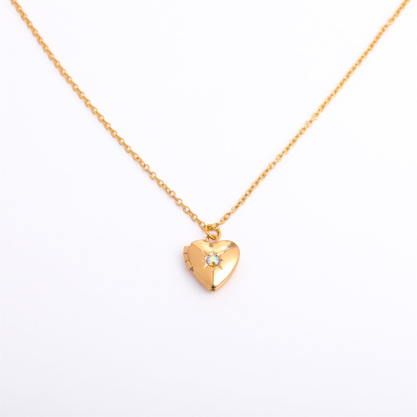 Retro Heart Shape 14k Gold Plated Birthstone Locket Necklace