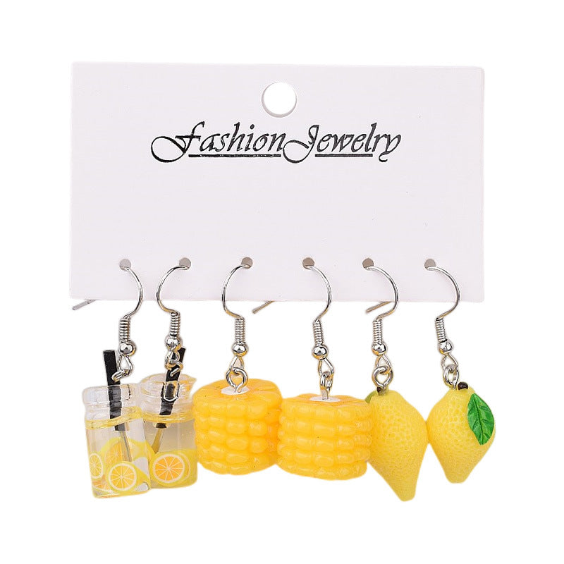 Simple Style Acrylic Fruit and Animal Drop Earrings Set