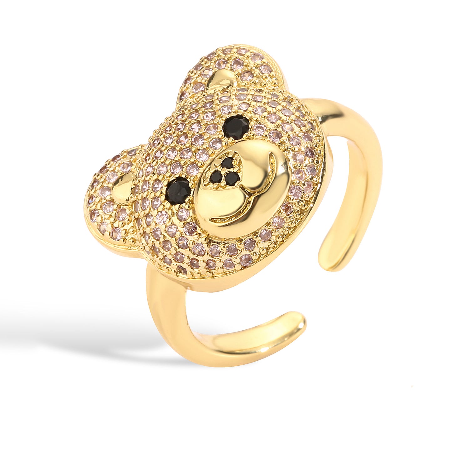 Streetwear Cute Bear Zircon 18K Gold Plated Adjustable Ring