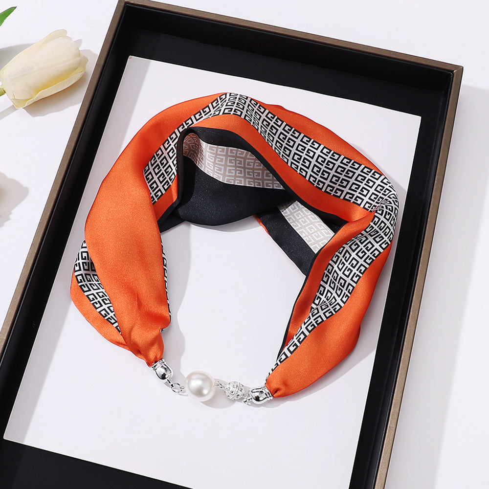 Women's Elegant Silk Print Scarf with Magnetic Letter Design