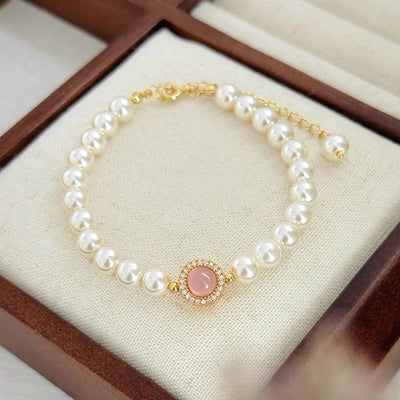 14K Gold Plated Zircon Imitation Pearl Beaded Bracelet