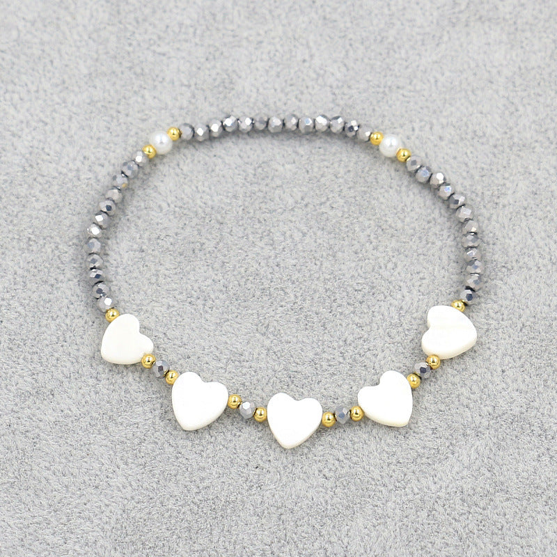 Elegant Bohemian Heart Crystal Shell Beaded Women's Bracelet