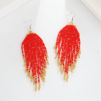 Bohemian Tassel Beaded Drop Earrings - Colorful Handmade Vintage Style