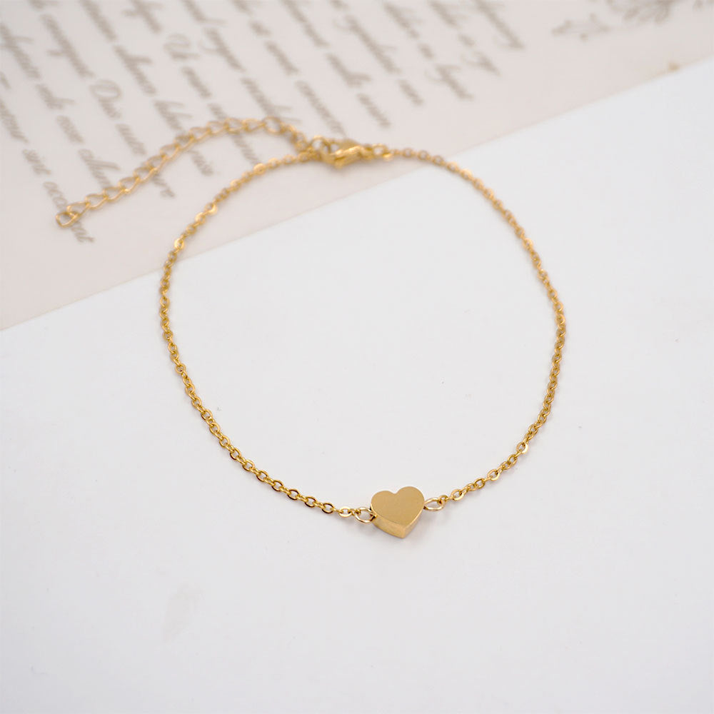 IG Style Heart Shape Gold Plated Stainless Steel Double Layer Women's Anklet