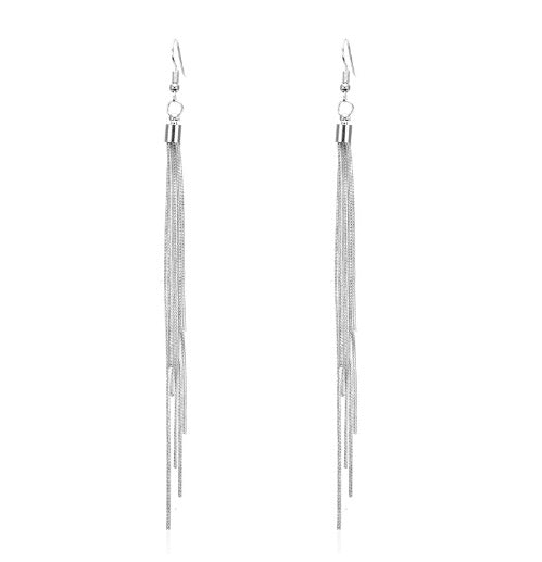 Fashion Tassel Long Drop Silver Plated Alloy Earrings for Women