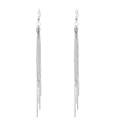 Fashion Tassel Long Drop Silver Plated Alloy Earrings for Women