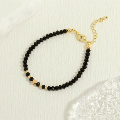 Bohemian Black Onyx Beaded Necklace and Bracelet Jewelry Set with 18k Gold Plated Pentagram Charm