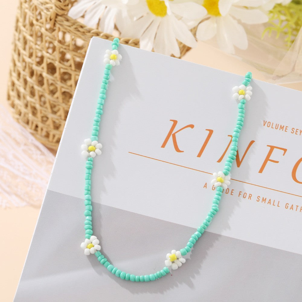 Bohemian Colorful Floral Rice Bead Necklace for Women